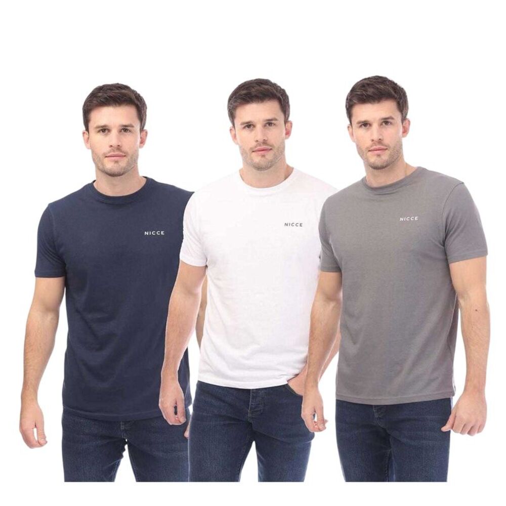 Nicce Mens Cotton T-Shirt (Pack of 3) / White/Navy/Gray